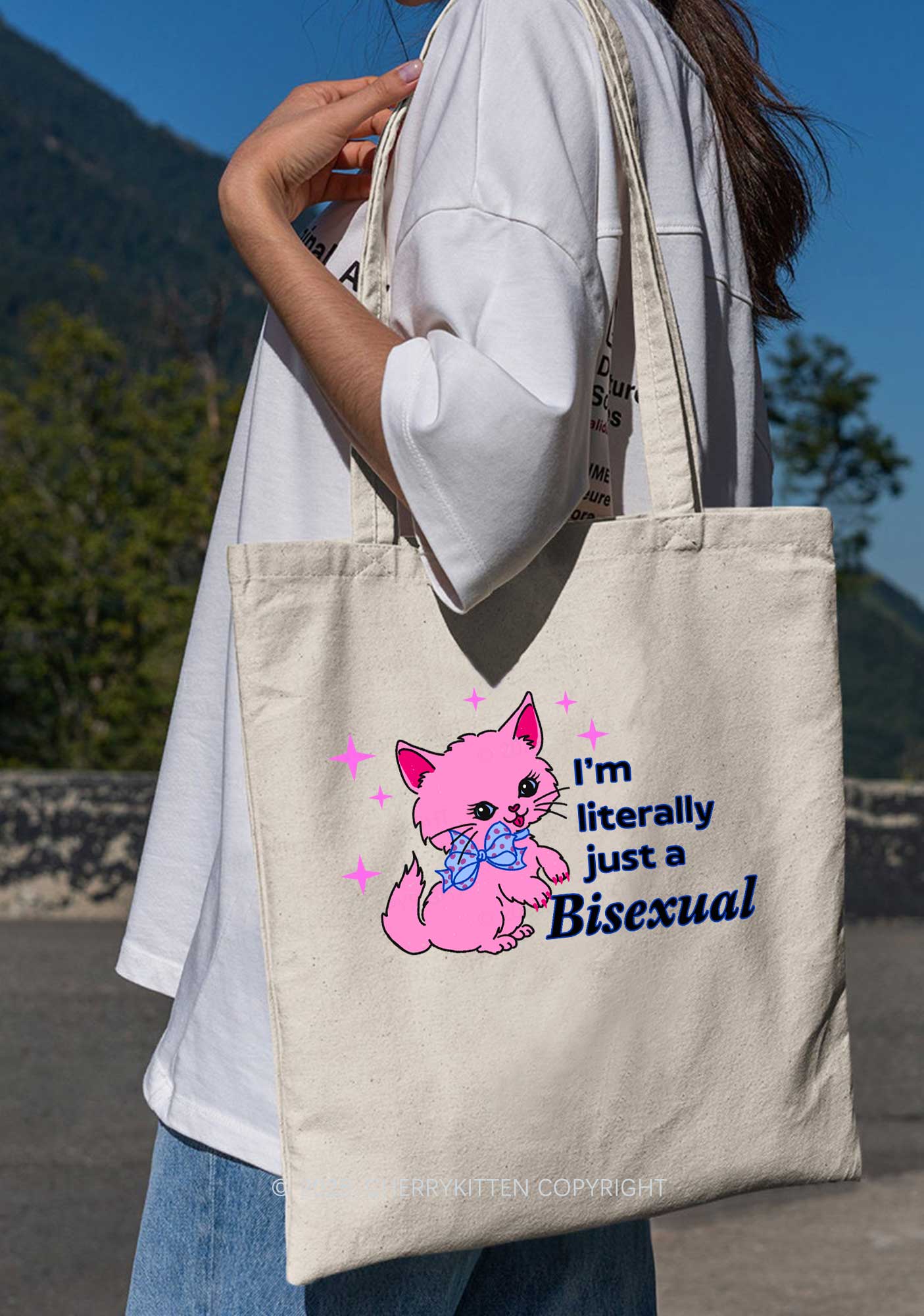 Literally Just A Bisexual Pride Y2K Canvas Tote Bag Cherrykitten