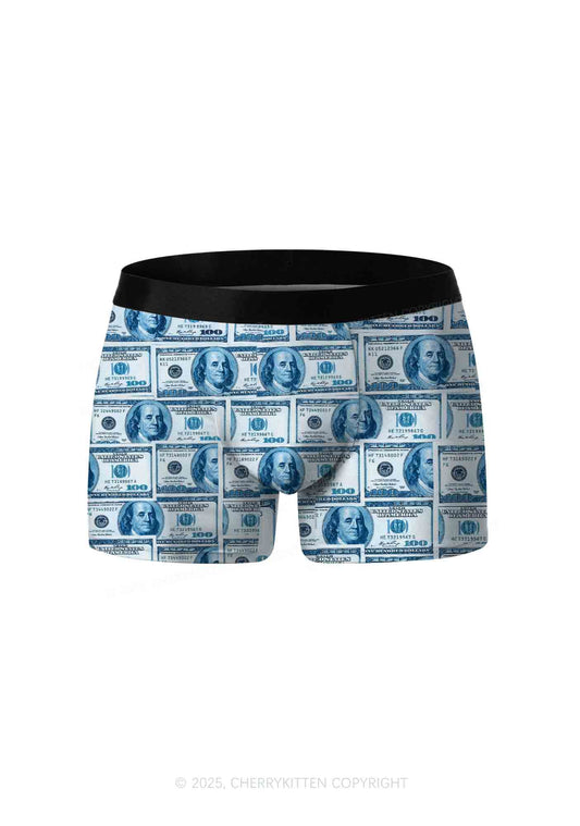 Blue Dollars Y2K Print Men Boxer Briefs Cherrykitten