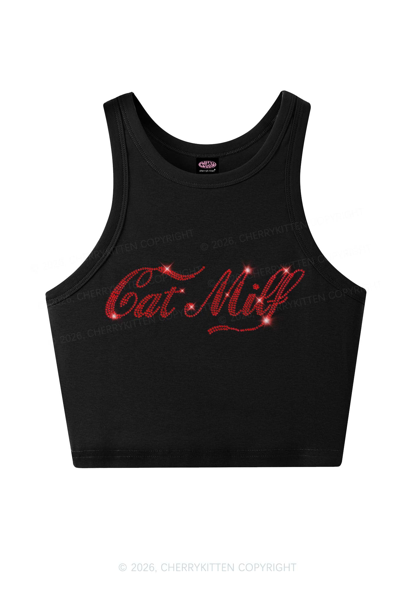 Rhinestone Cat Mxxf Y2K Crop Tank Top Cherrykitten