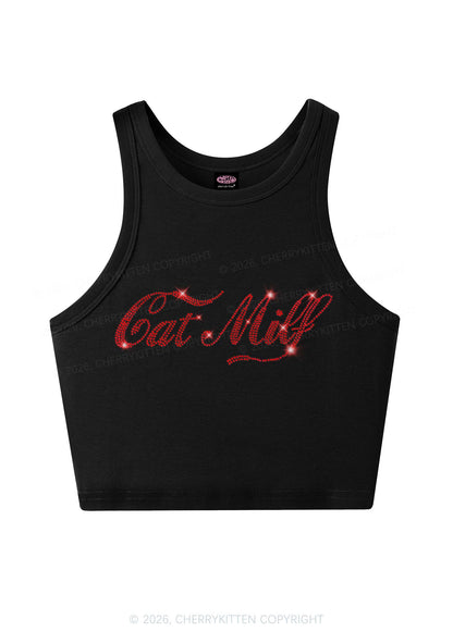Rhinestone Cat Mxxf Y2K Crop Tank Top Cherrykitten