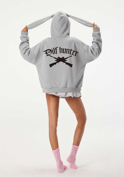 Goth Green Hunter Y2K Bunny Ear Zip Hoodie Cherrykitten