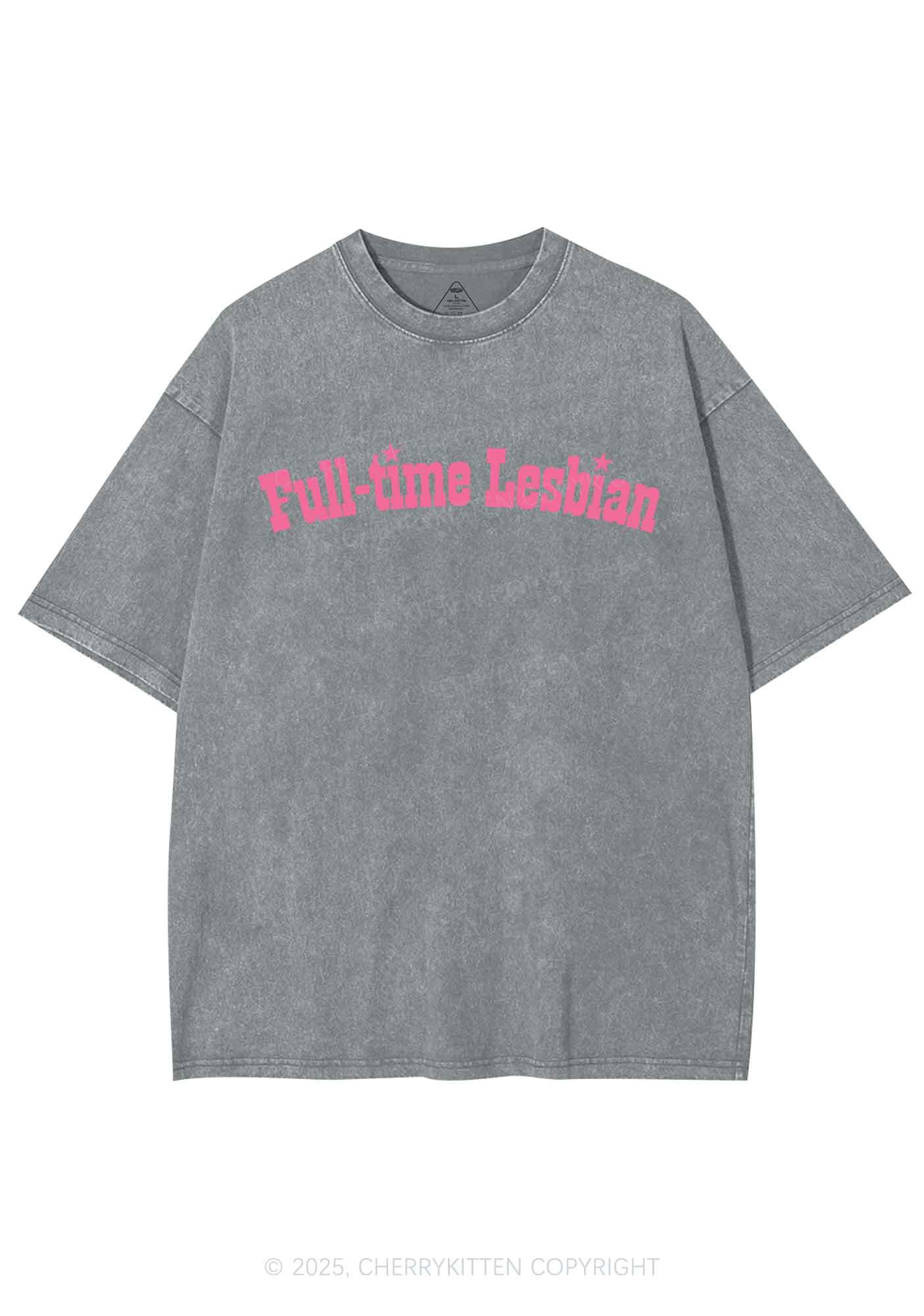 Full Time Lesbian Pride Y2K Shirts Washed Tee Cherrykitten