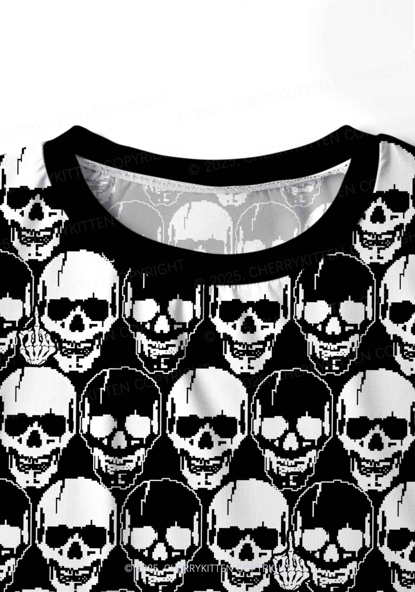 Fxck Skulls Y2K Print Long Sleeve Pajama Set Cherrykitten