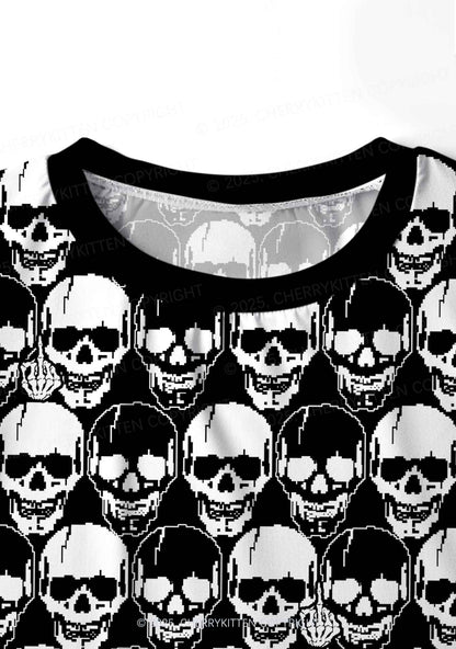 Fxck Skulls Y2K Print Long Sleeve Pajama Set Cherrykitten