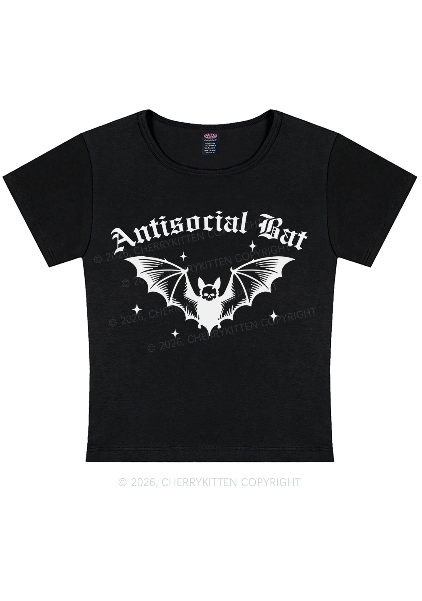 Halloween Antisocial Bat Y2K Baby Tee Cherrykitten