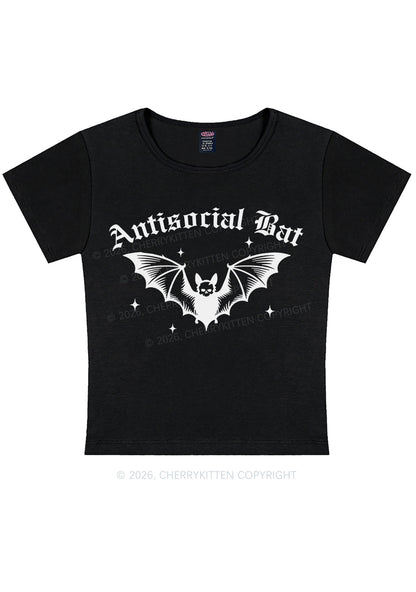 Halloween Antisocial Bat Y2K Baby Tee Cherrykitten