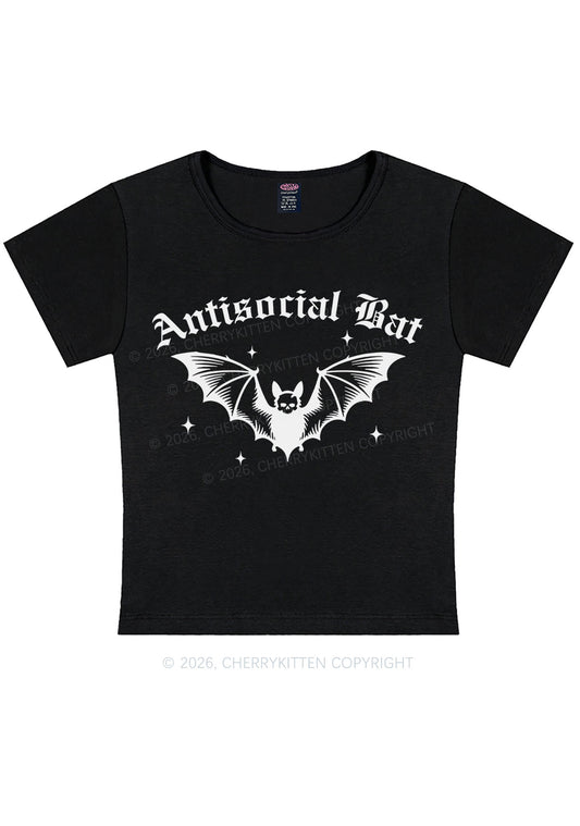 Halloween Antisocial Bat Y2K Baby Tee Cherrykitten