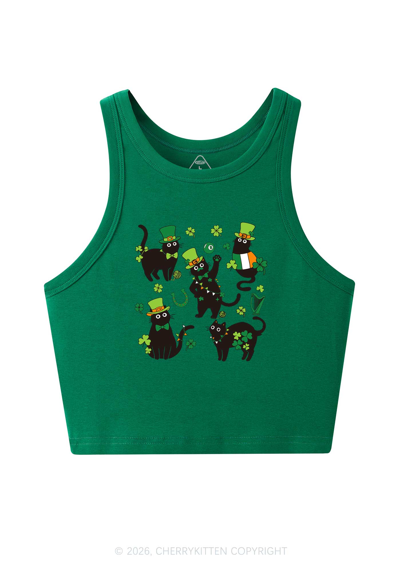 Shamrock Dancing Cats St Patricks Y2K Crop Tank Top Cherrykitten