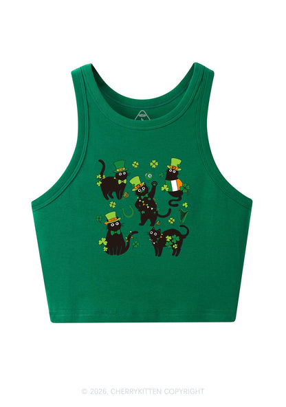 Shamrock Dancing Cats St Patricks Y2K Crop Tank Top Cherrykitten