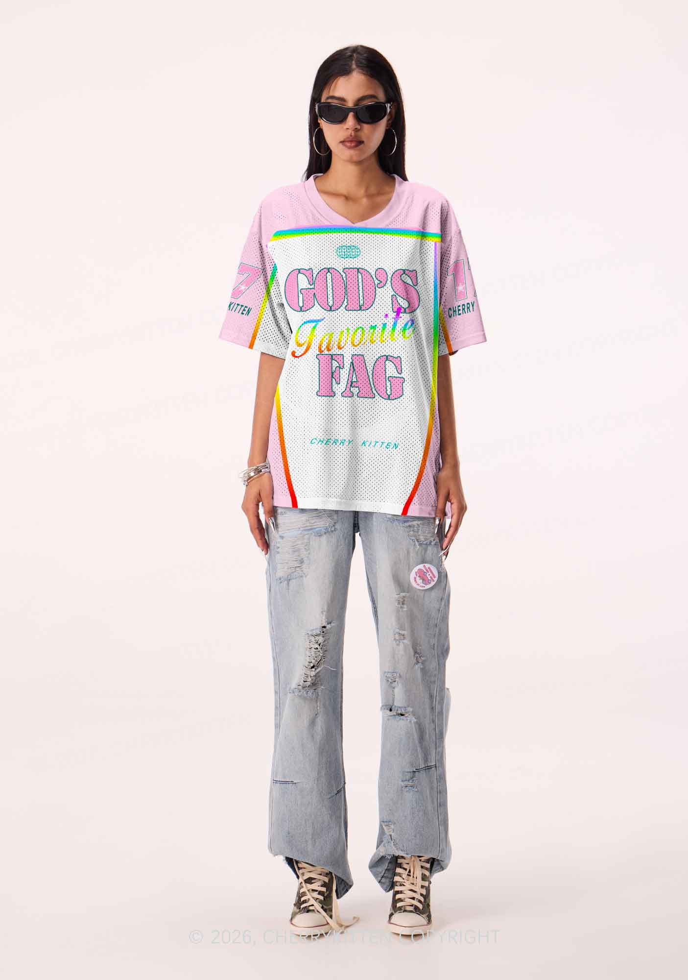 Rainbow Stripe Gods Favorite Fag Pride Y2K Sport Jersey Shirts Cherrykitten