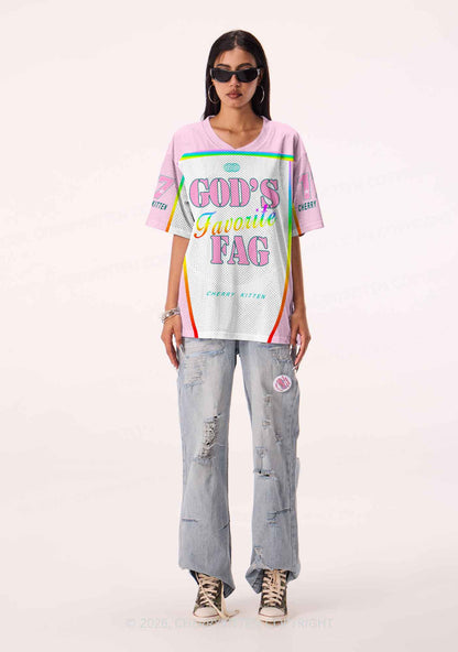 Rainbow Stripe Gods Favorite Fag Pride Y2K Sport Jersey Shirts Cherrykitten