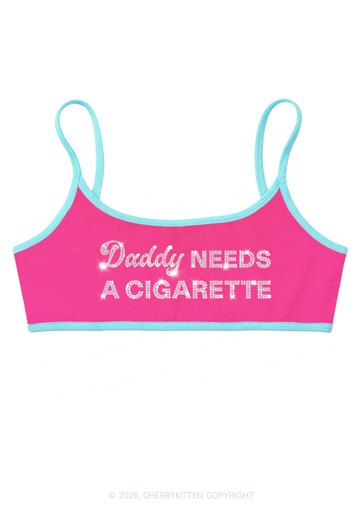 Rhinestone Daddy Needs A Cigarette Y2K Super Crop Cami Cherrykitten