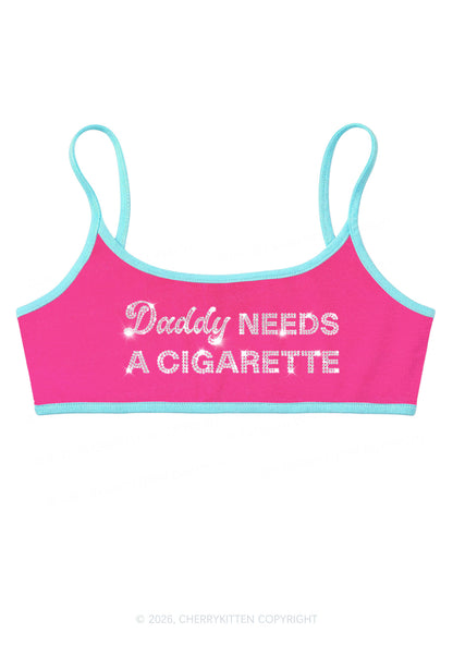 Rhinestone Daddy Needs A Cigarette Y2K Super Crop Cami Cherrykitten