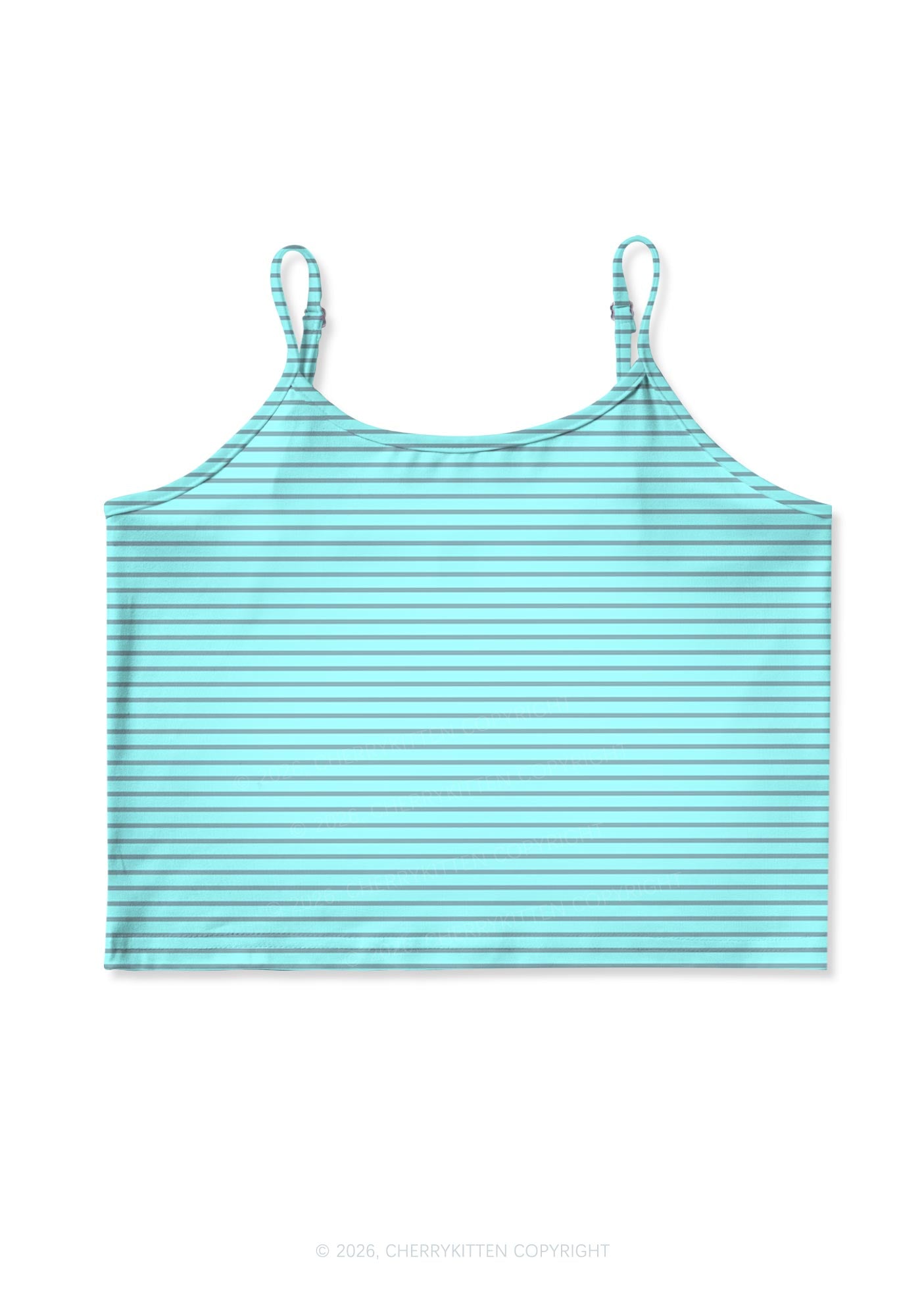 Grey Stripes On Green Y2K Print Cami Crop Top Cherrykitten