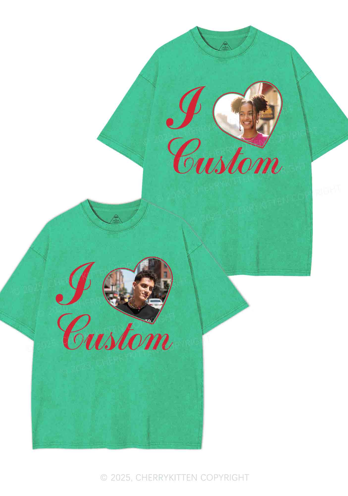 I Love Custom Heart Photo Y2K Valentine's Day Washed Tee Cherrykitten