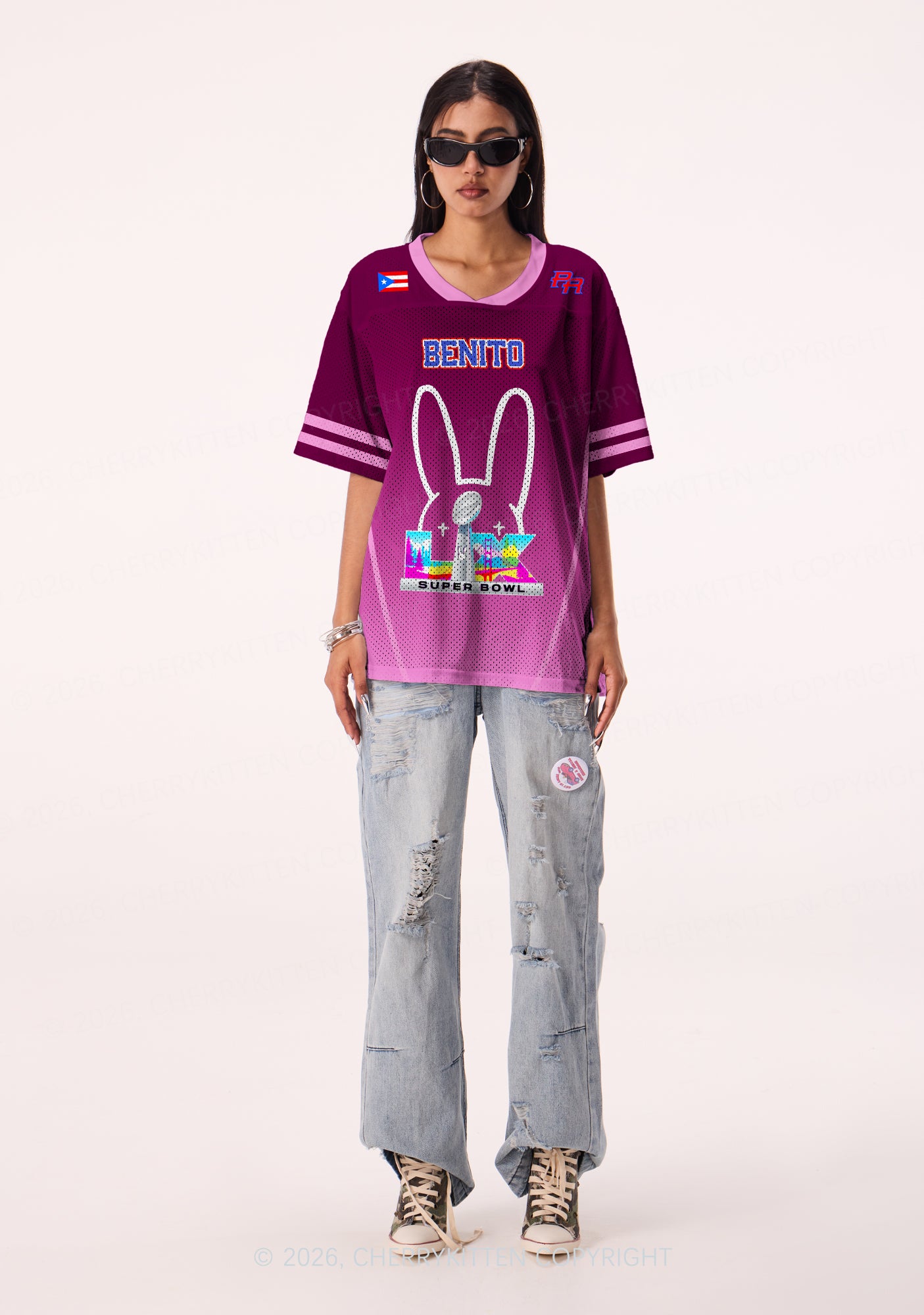 Purple Bunny Head Y2K Sport Jersey Shirts Cherrykitten