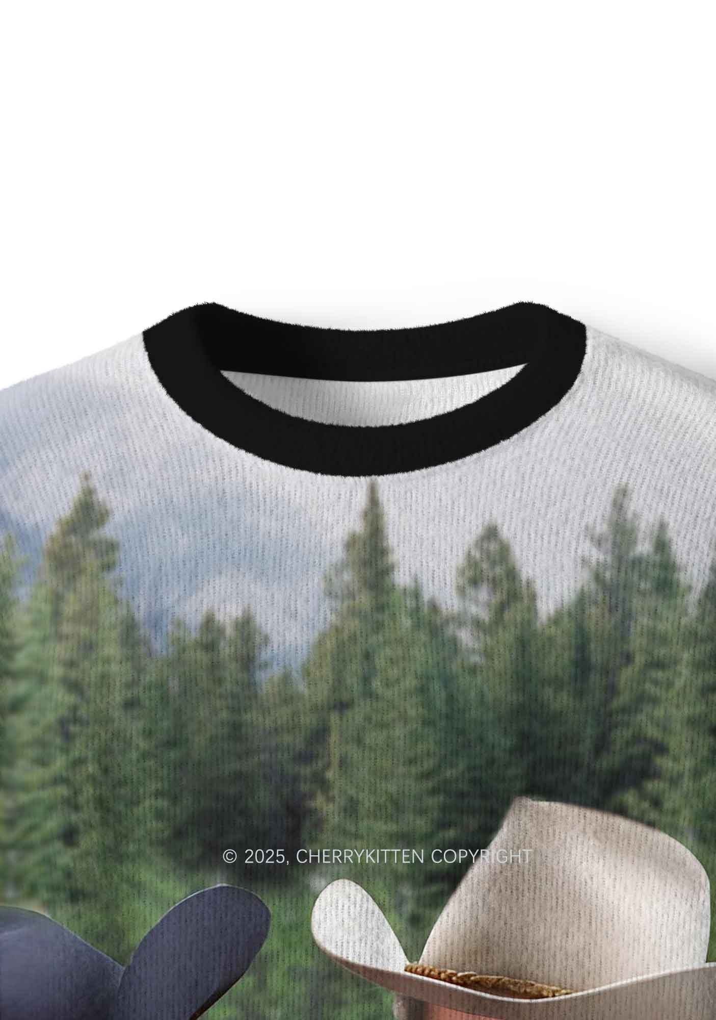 Custom Gay Cowboy Pride Y2K Christmas Knit Sweatshirt Cherrykitten