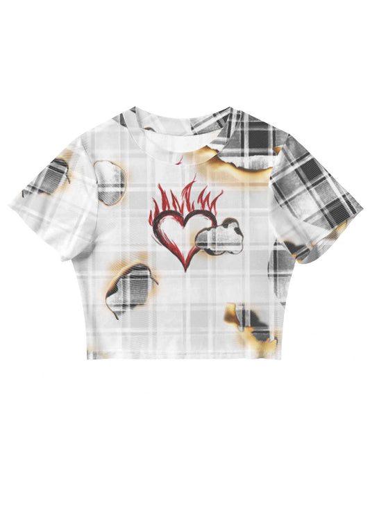 Scorched Love Heart Y2K Mesh Crop Top Cherrykitten