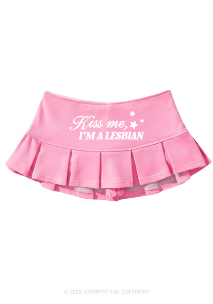 Kiss Me Im A Lesbian Pride Y2K Mini Pleated Skirts Cherrykitten