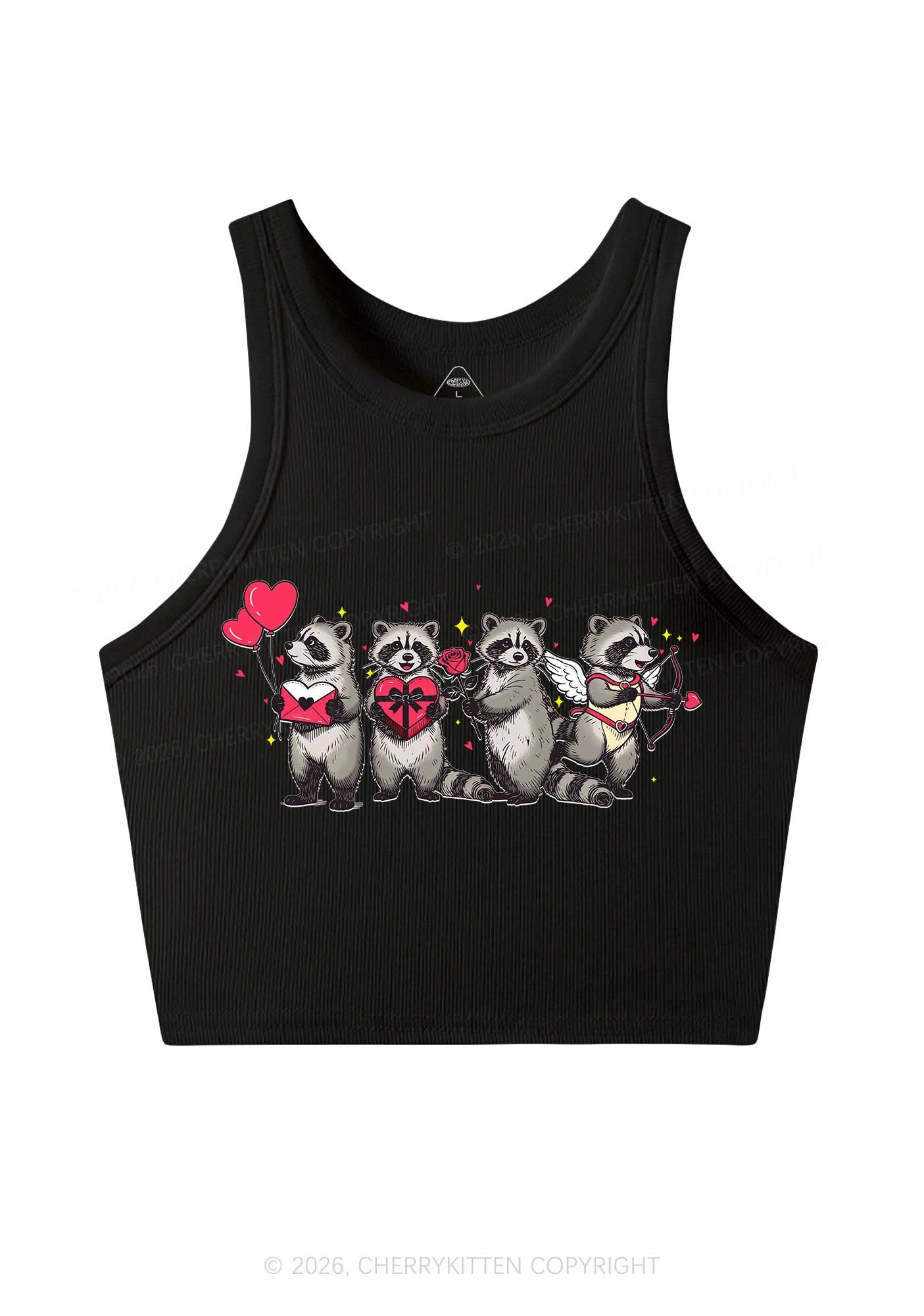 Raccoon Cupids Valentine's Day Y2K Crop Tank Top Cherrykitten