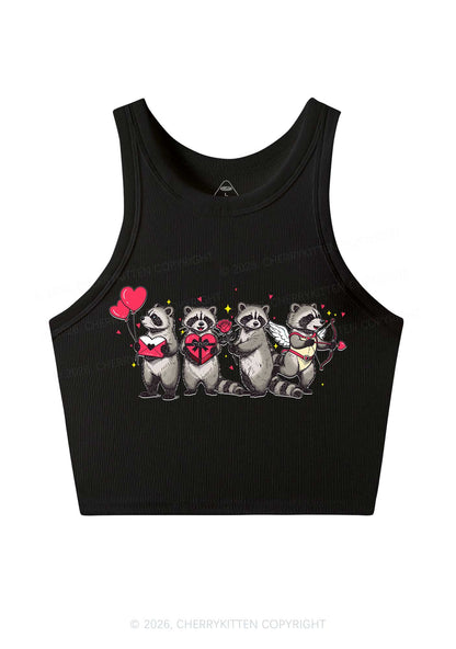 Raccoon Cupids Valentine's Day Y2K Crop Tank Top Cherrykitten