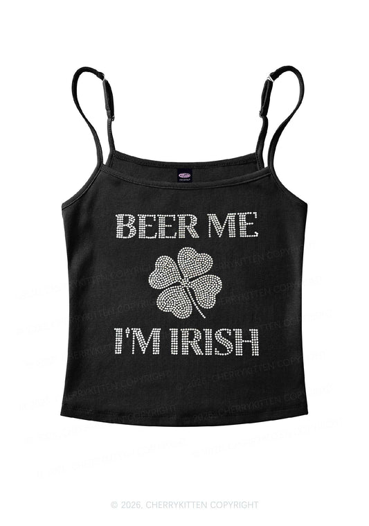 Rhinestone Beer Me Im Irish St Patricks Y2K Spaghetti Strap Cami Cherrykitten
