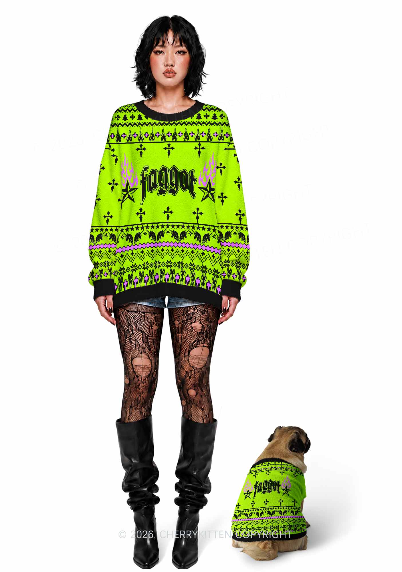 Faggot Stars Pride Y2K Pet Knit Sweatshirt Cherrykitten