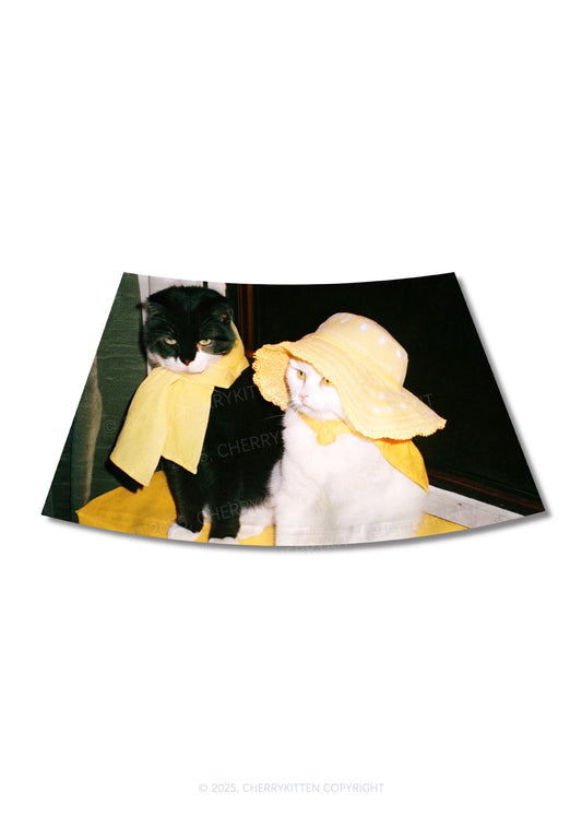 Cats Friend Y2K Print Mini Skirt Cherrykitten