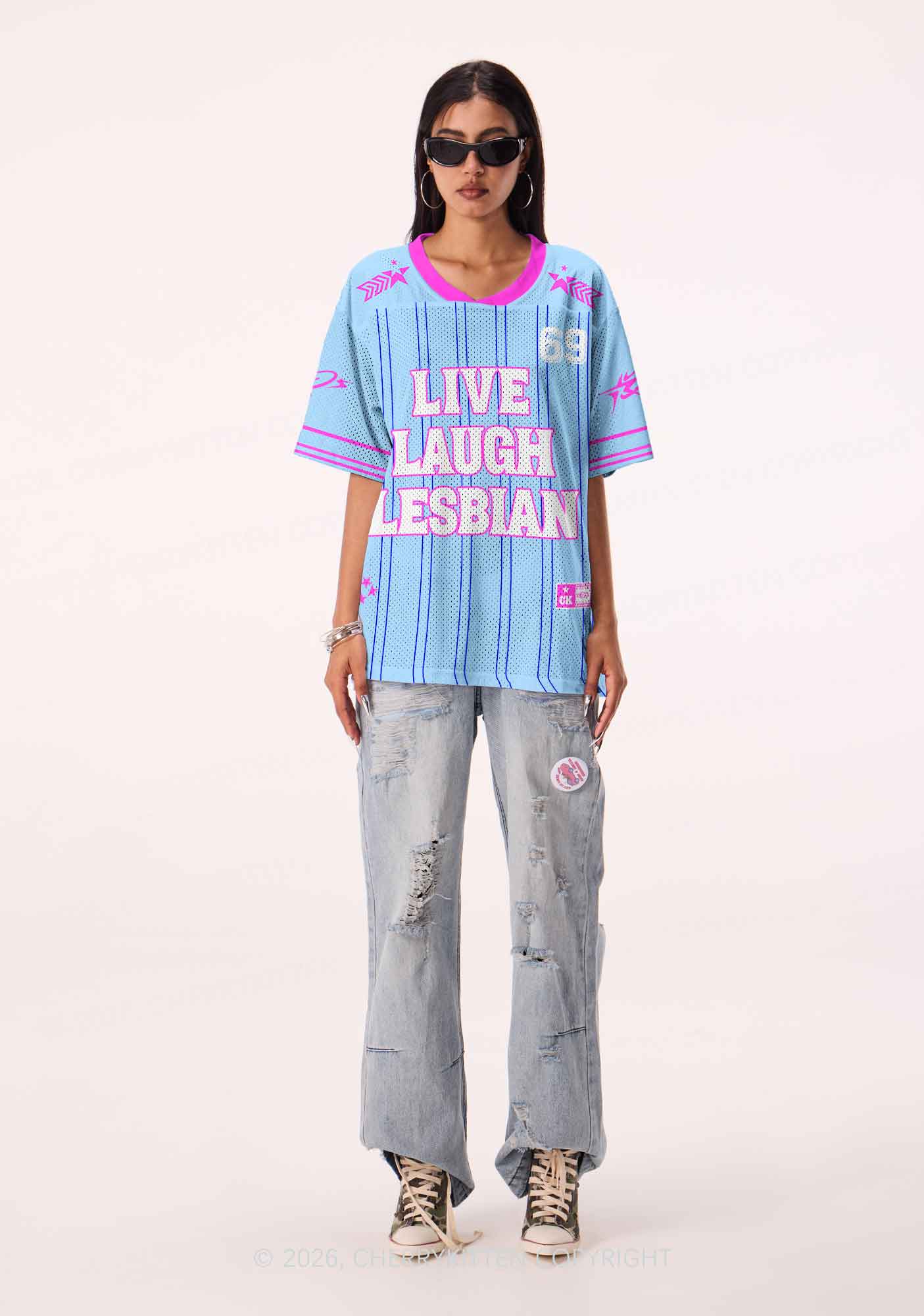 Blue Live Laugh Lesbian Pride Y2K Sport Jersey Shirts Cherrykitten