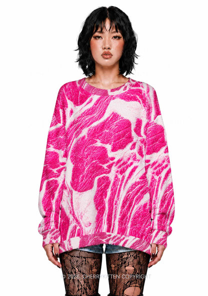 Halloween Pink Beef Texture Y2K Knit Sweatshirt Cherrykitten