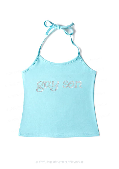 Rhinestone Gay Son Pride Y2K Halter Neck Cami Cherrykitten
