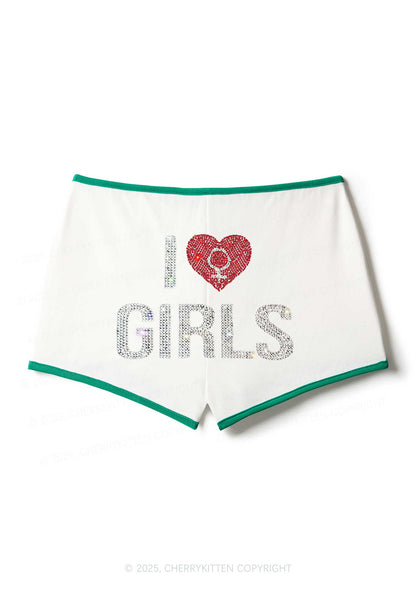 Rhinestone I Love Girls Pride Y2K Booty Shorts Cherrykitten