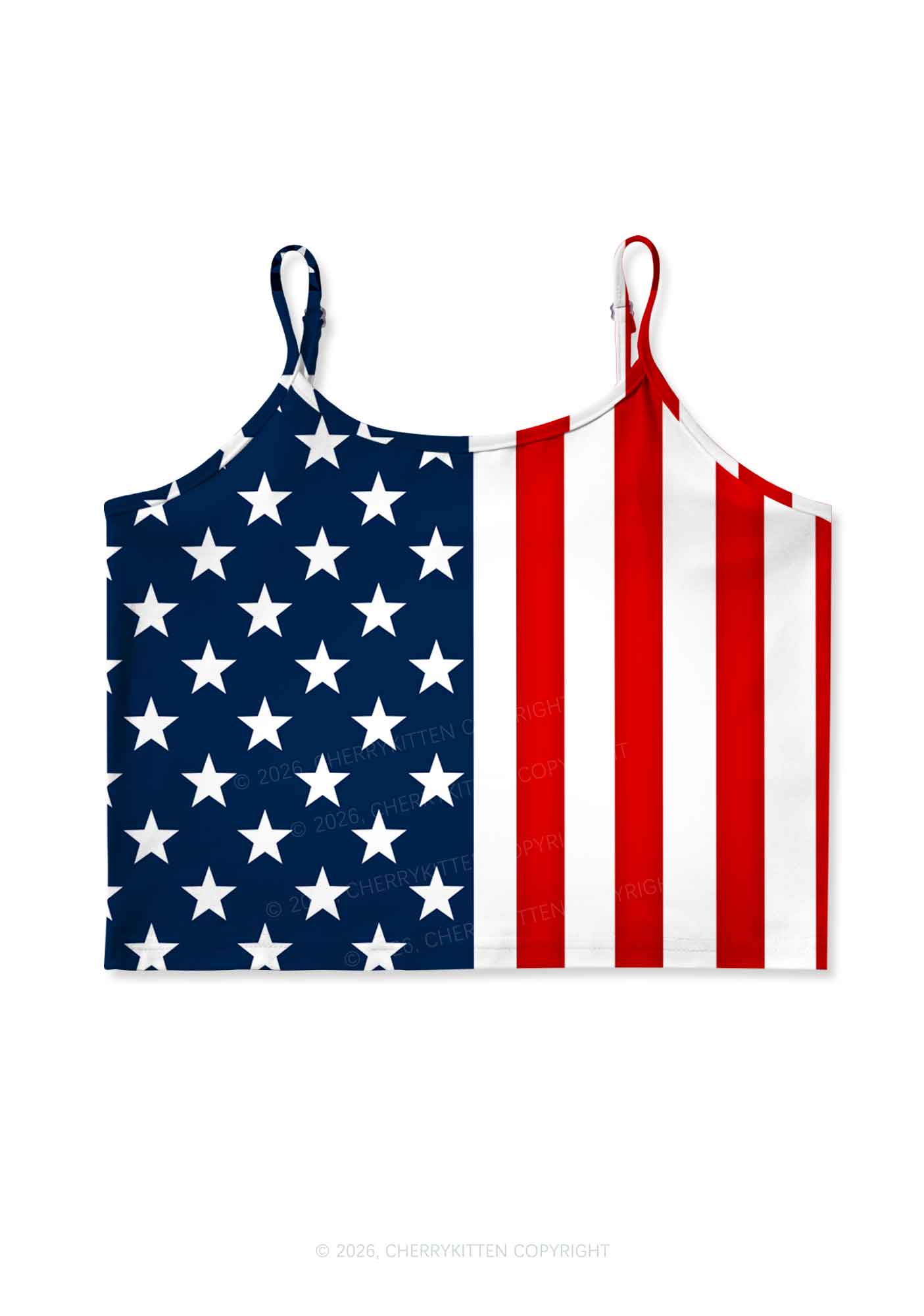 Navy Star Red White Stripe Y2K Print Cami Crop Top Cherrykitten