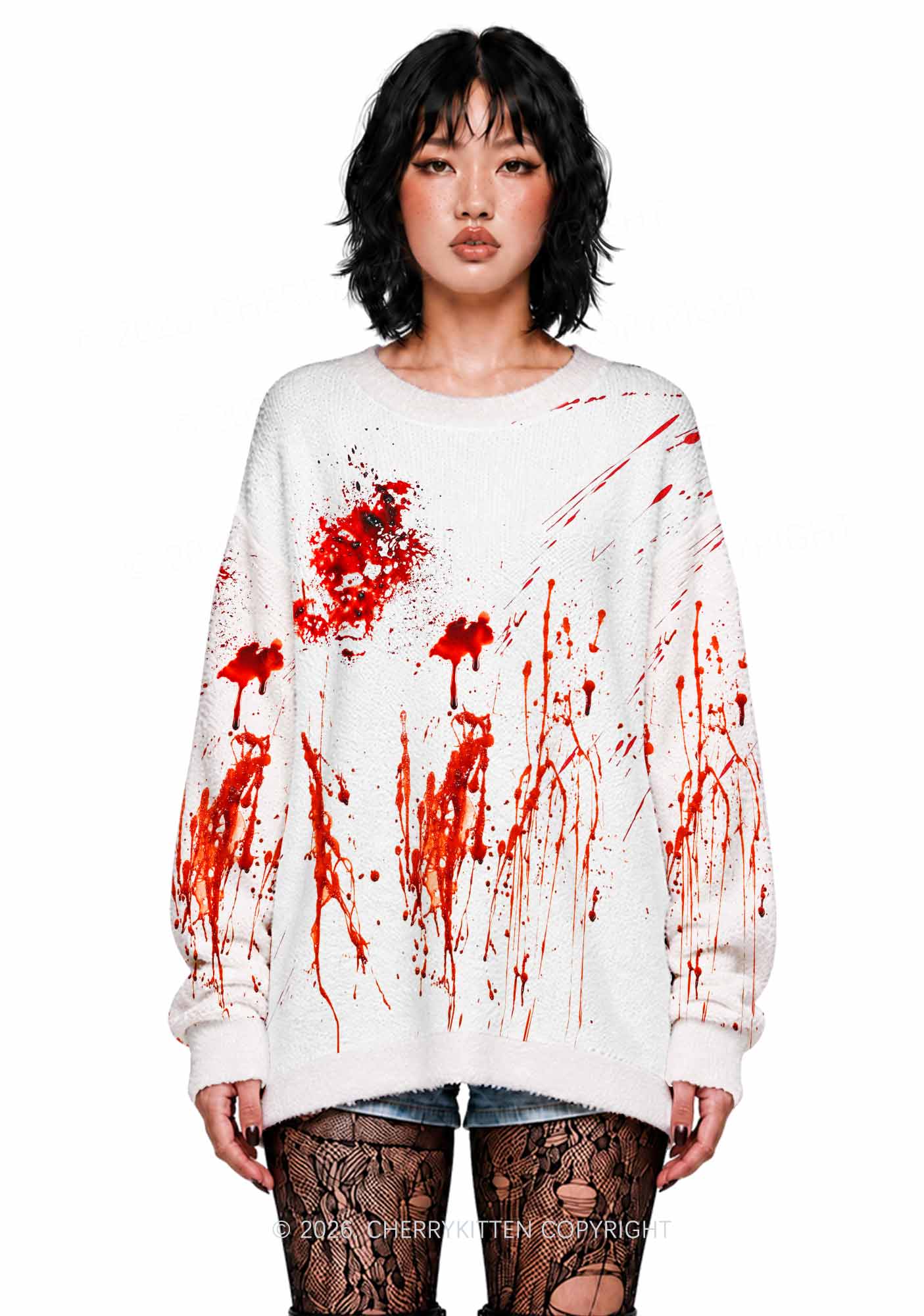 Halloween Bloody Stain Splatter Y2K Knit Sweatshirt Cherrykitten