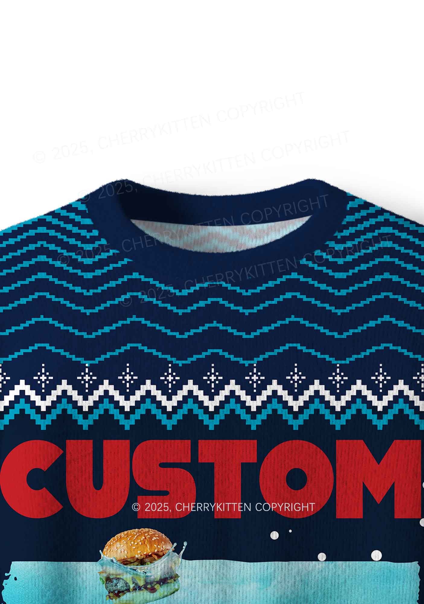 Custom Jowls Dog Y2K Christmas Knit Sweatshirt Cherrykitten