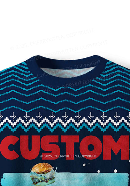 Custom Jowls Dog Y2K Christmas Knit Sweatshirt Cherrykitten