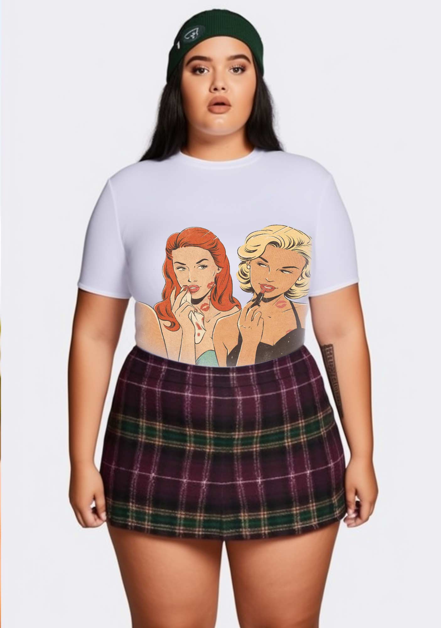 Curvy Lip Print Women Baby Tee