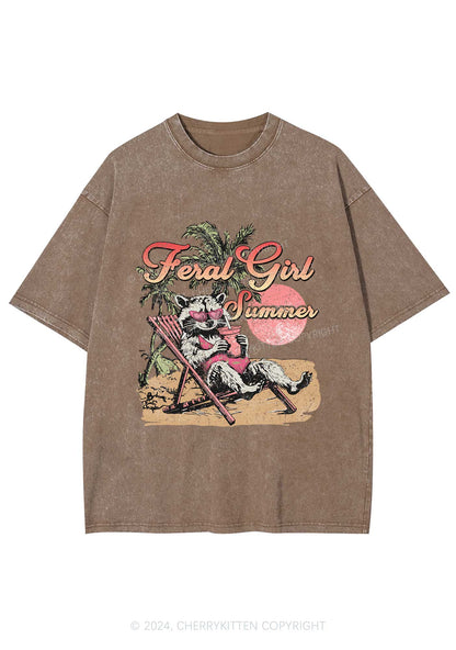 Feral Girl Summer Raccoon Y2K Washed Tee Cherrykitten