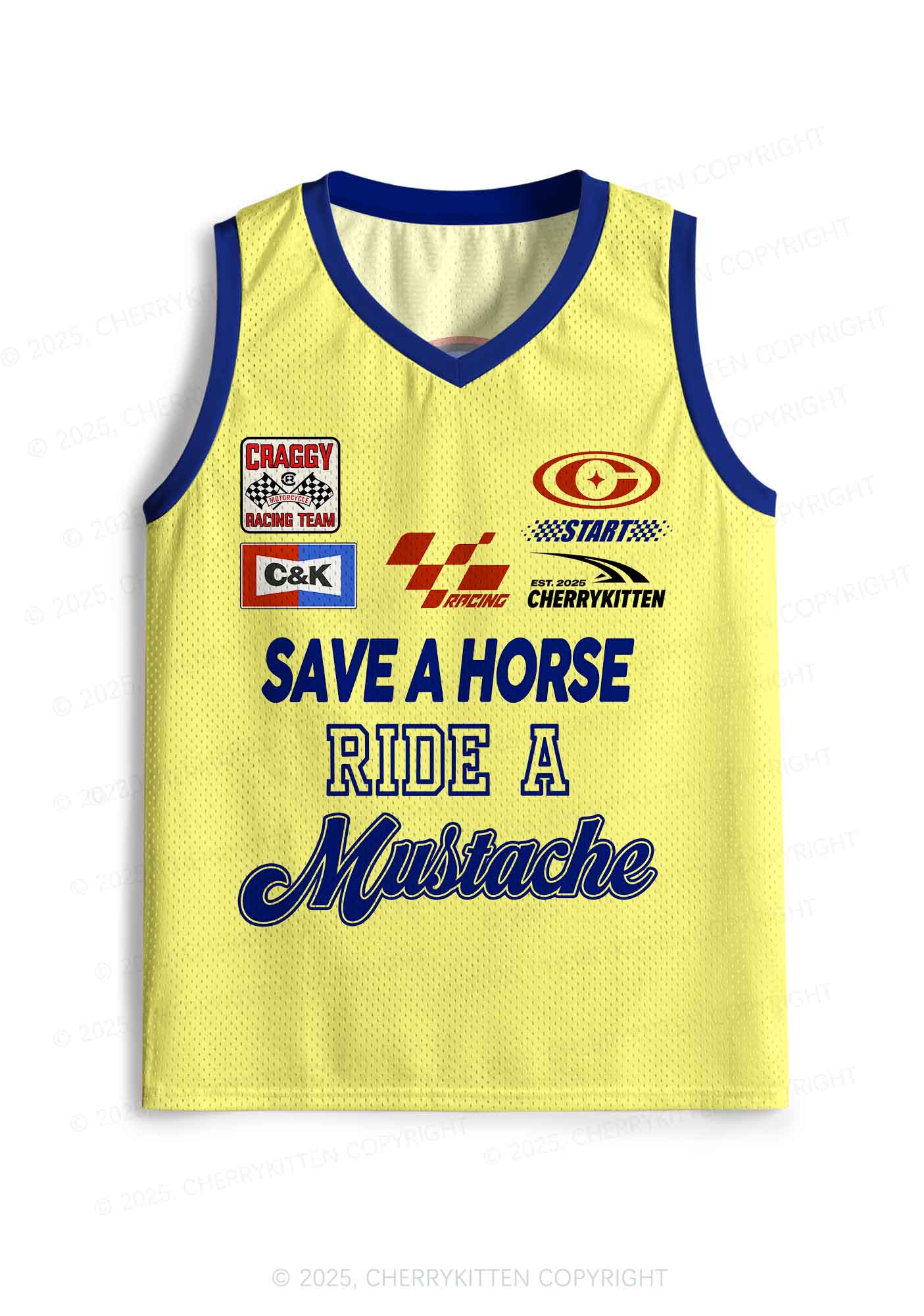 Custom Yellow Ride A Mustache Y2K Sport Jersey Tank Cherrykitten