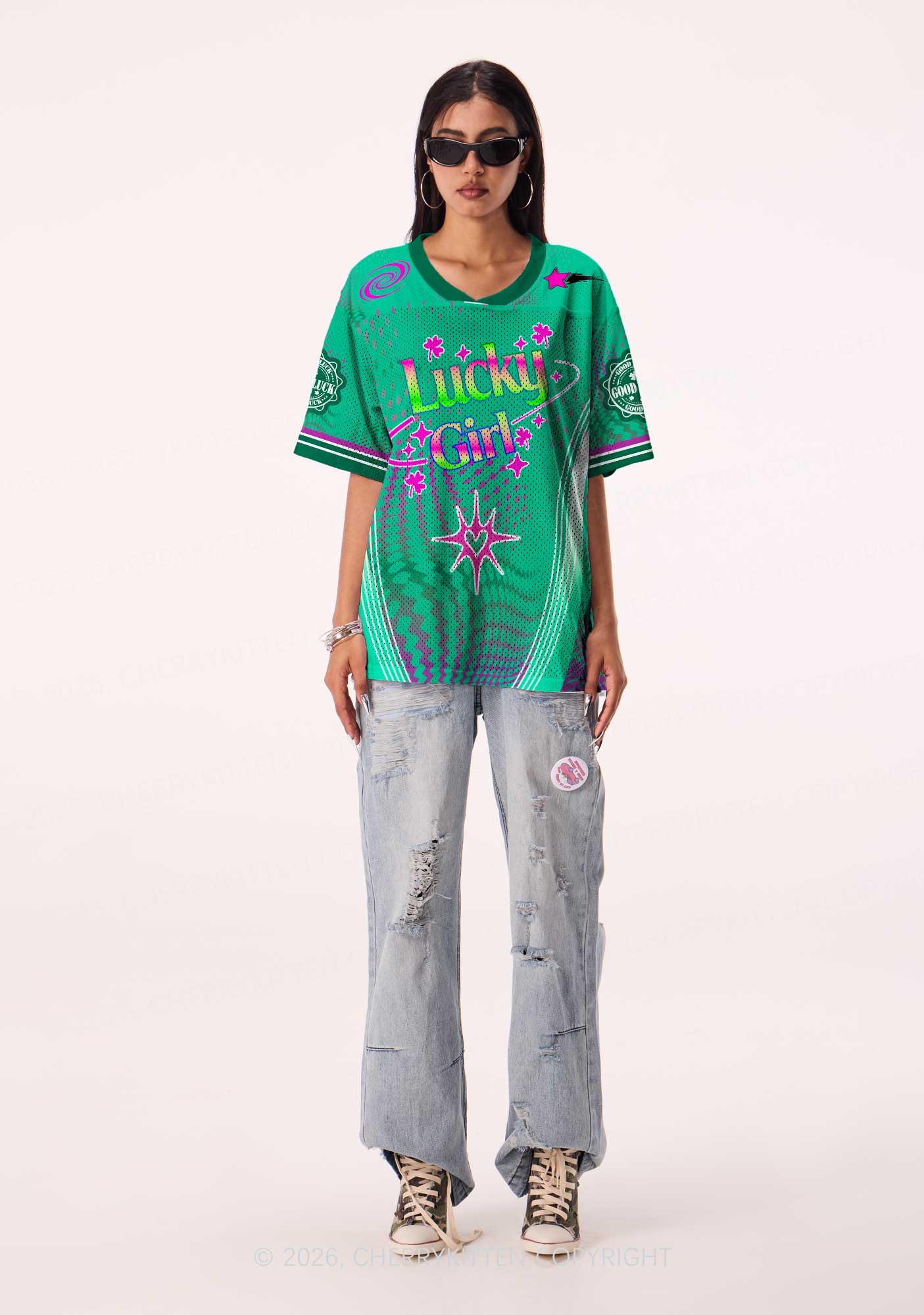 Custom Lucky Girl Pink Shamrock St Patricks Y2K Sport Jersey Shirts Cherrykitten