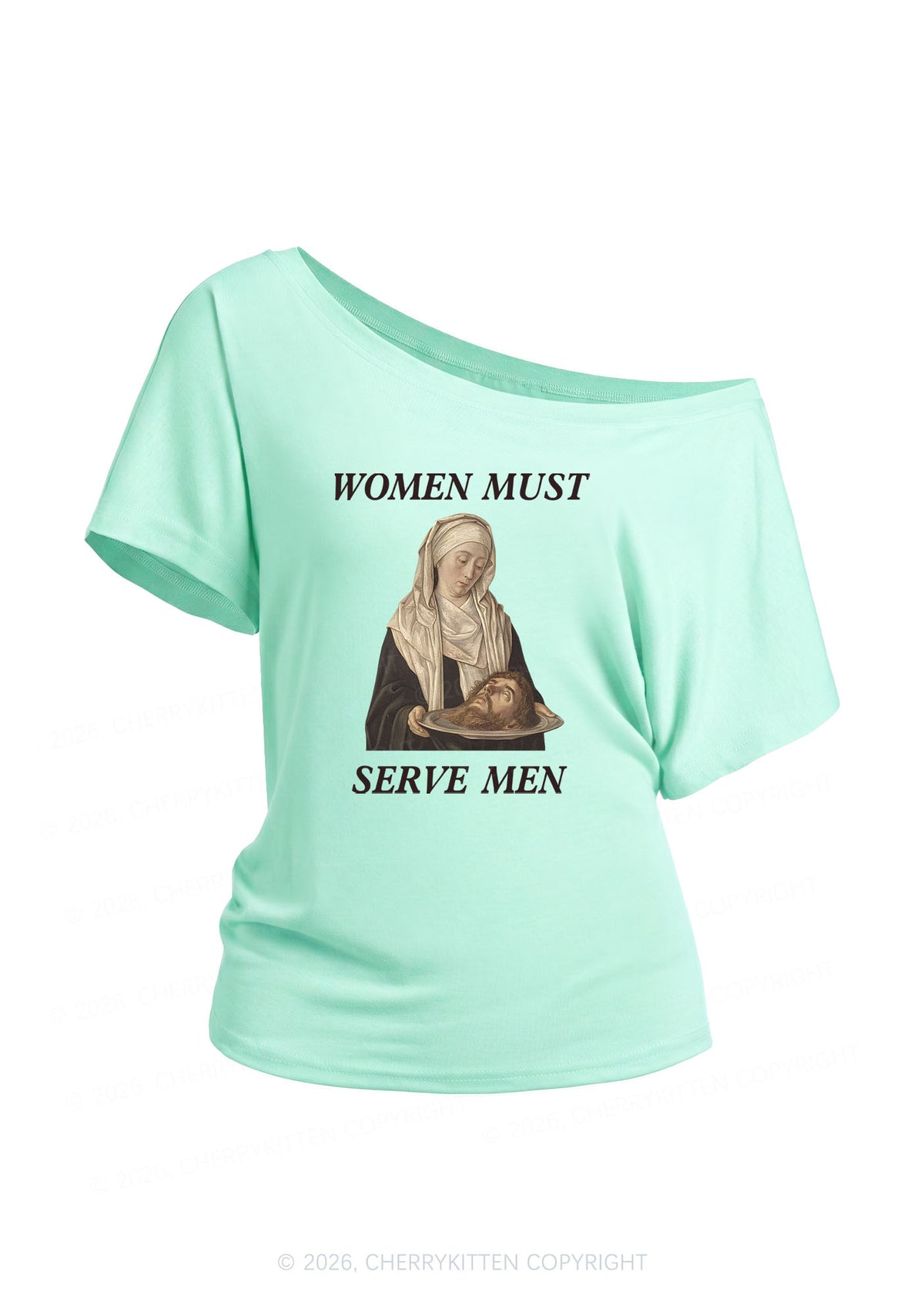 Women Must Serve Men Y2K Off Shoulder Tee Cherrykitten