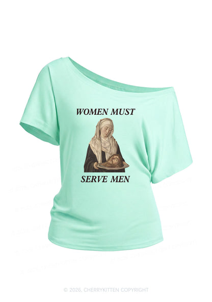 Women Must Serve Men Y2K Off Shoulder Tee Cherrykitten