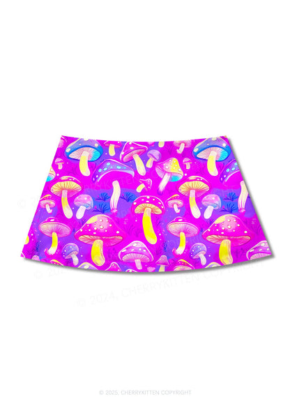 Trippy Mushrooms Y2K Print Mini Skirt Cherrykitten