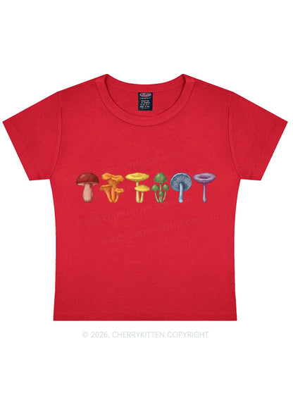 Rainbow Mushroom Pride Y2K Baby Tee Cherrykitten