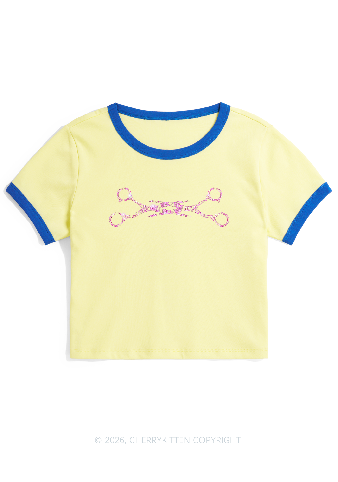 Rhinestone Pink Scissor Pride Y2K Ringer Tee Cherrykitten