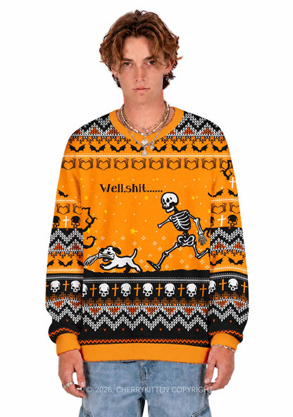 Halloween Skeleton Dog Well Shxt Y2K Christmas Knit Sweatshirt Cherrykitten