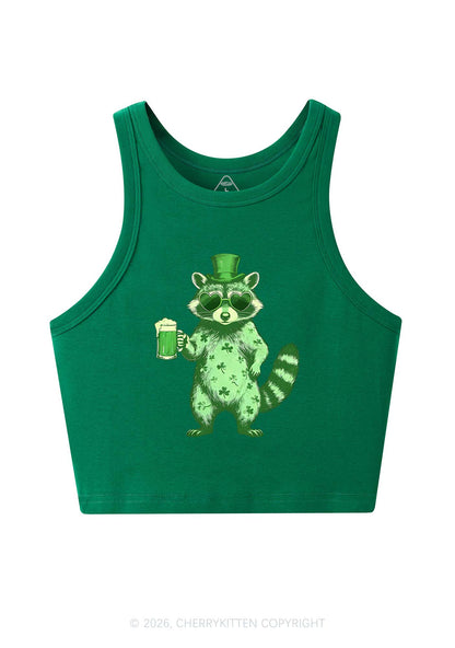 Green Feral Raccoon St Patricks Y2K Crop Tank Top Cherrykitten