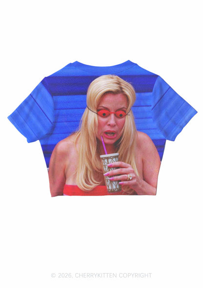 Red Eyeball Blonde Y2K Mesh Crop Top Cherrykitten