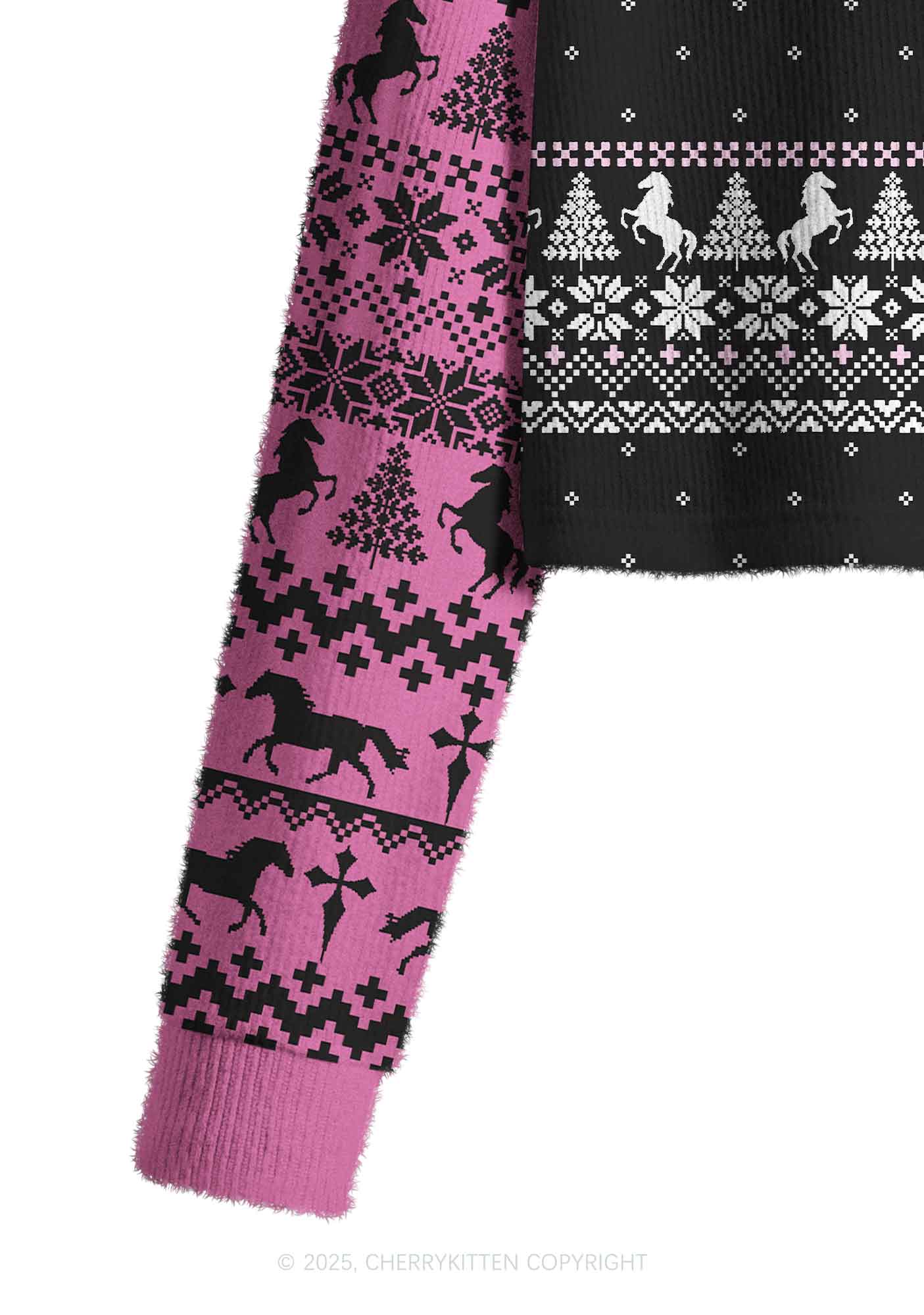 Pink Horse Y2K Christmas Crop Knit Sweatshirt Cherrykitten