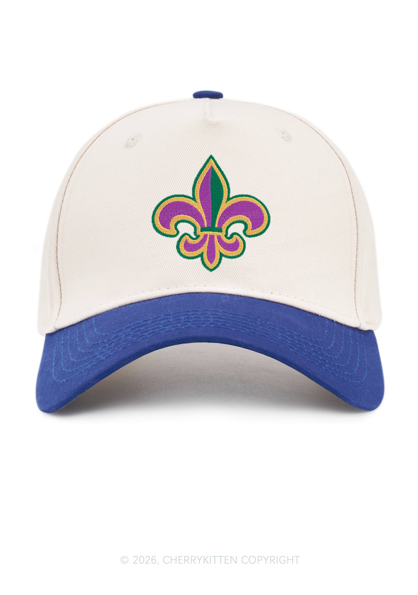 Embroidered Mardi Gras Fleur De Lis Y2K Color Block Baseball Cap Cherrykitten